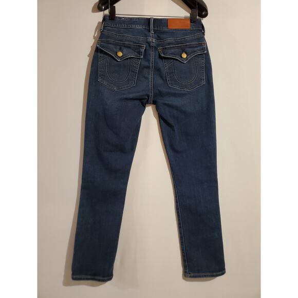 True Religion Jennie Curvy Big T Flap Pocket Dark Wash Ankle Jeans Womens 27 - Picture 2 of 11